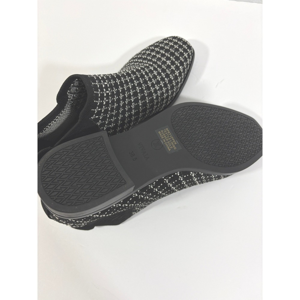 Vivaia Regina Black White Diamond Knit Square Toe Ankle Boots Size 38.5 - Picture 8 of 8